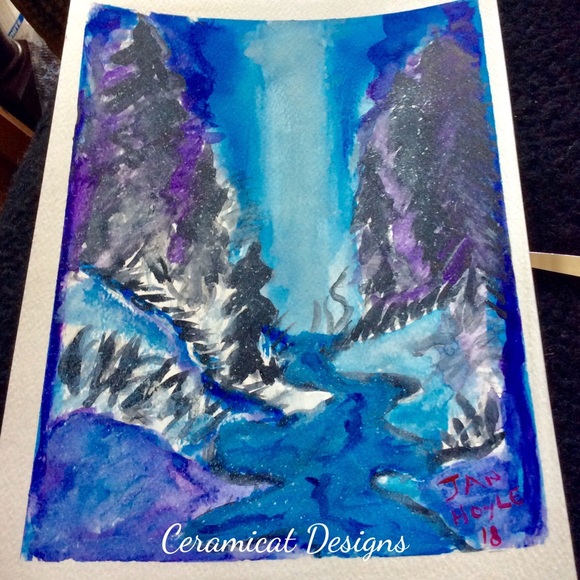 Other - Winter pines in snow, watercolor